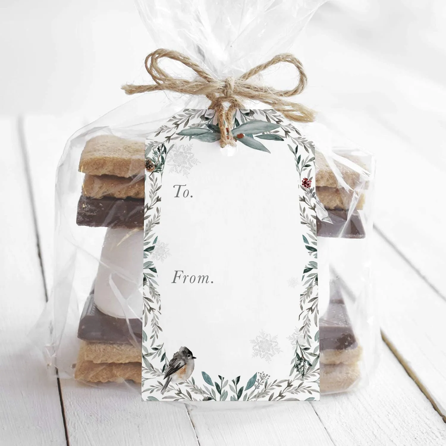 Christmas To From Tags Template, Printable Winter Woodland Gift Tag, Editable INSTANT DOWNLOAD - FB100