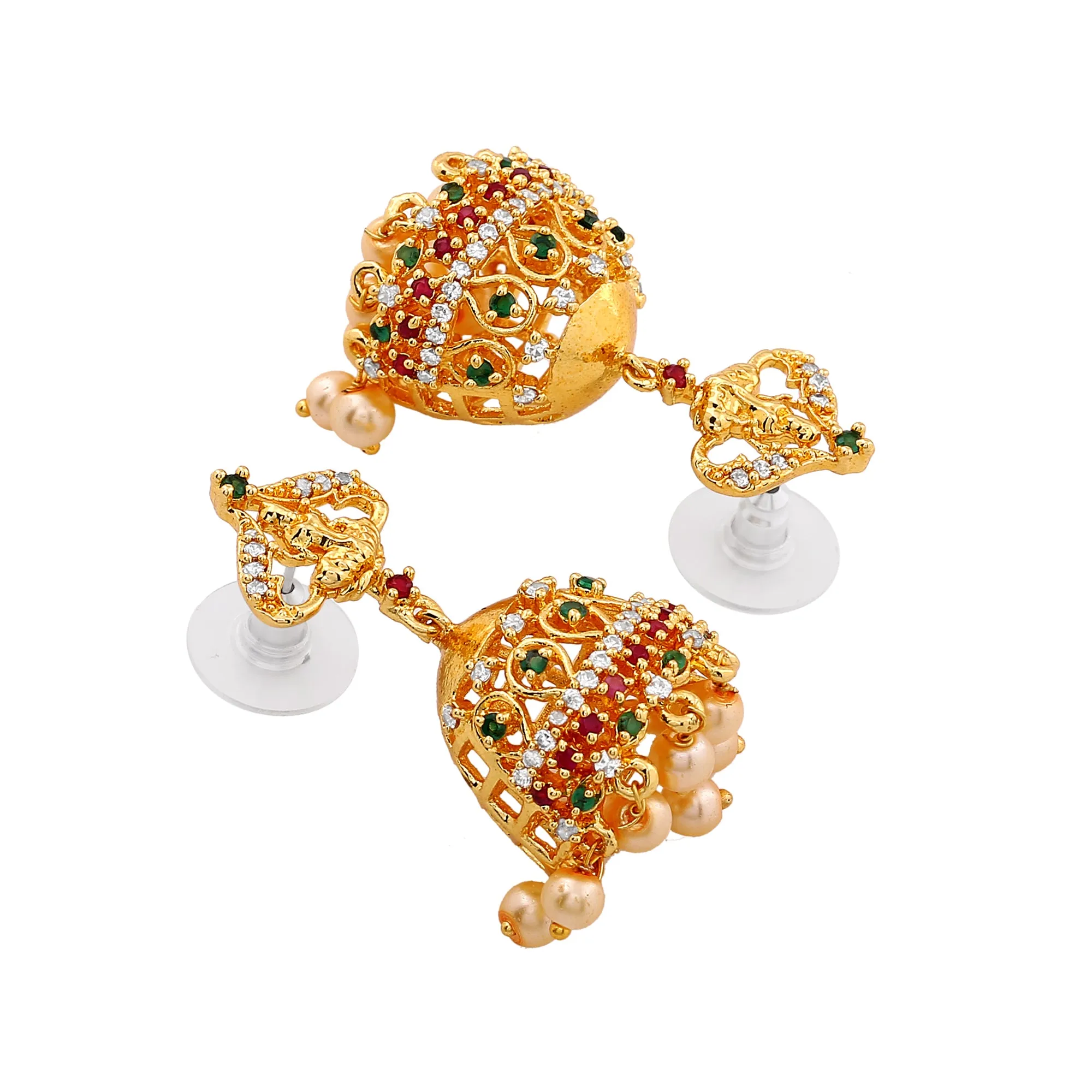 Estele Gold Plated CZ Divine Laxmi Ji Designer Bridal Necklace Set with Colored Stones & Pearls for Women