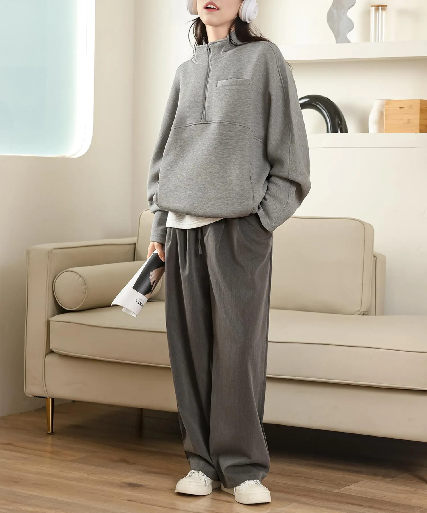 half zip high neck pullover
