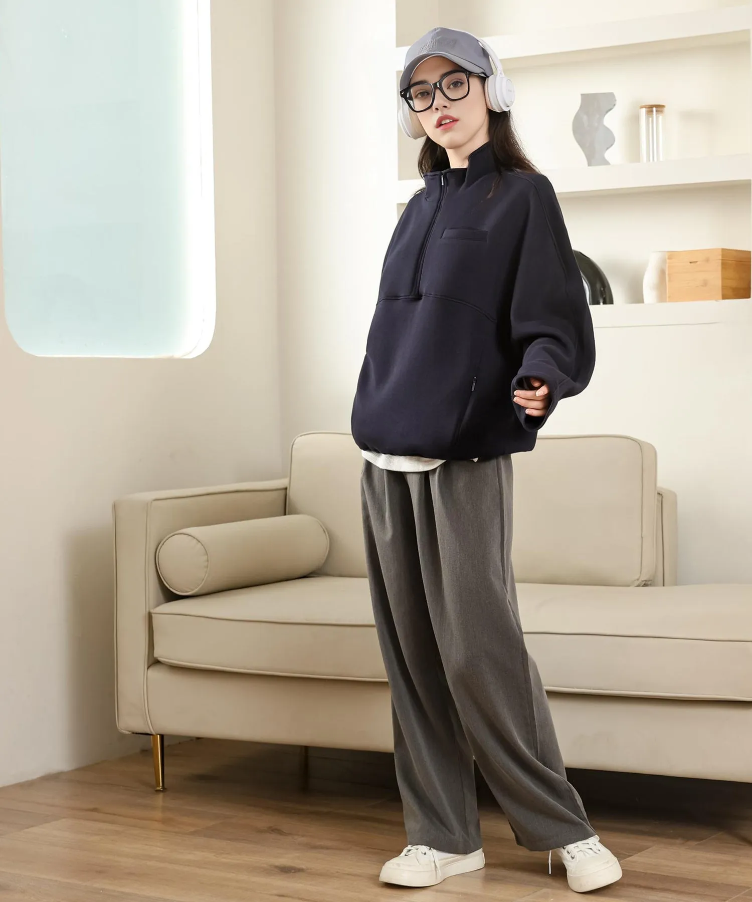 half zip high neck pullover