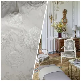 NEW Countess Robin 100% Silk Jacquard Neoclassical Light Gray Medallion